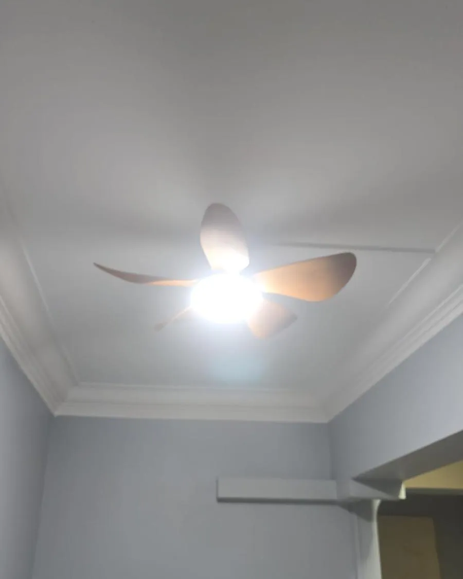 Ceiling fan with an integrated light running in a Singapore bedroom
